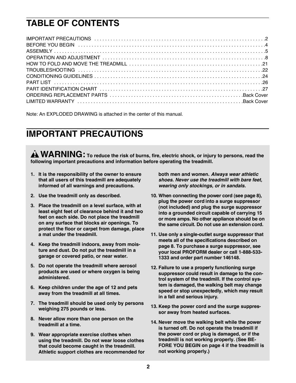 ProForm PFTL99222H User Manual | Page 2 / 30