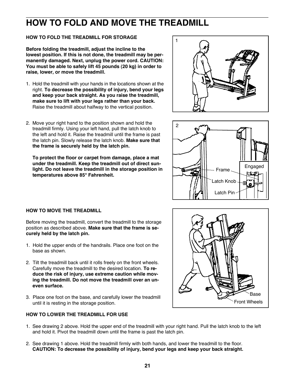 How to fold and move the treadmill | ProForm PFTL99222H User Manual | Page 21 / 30