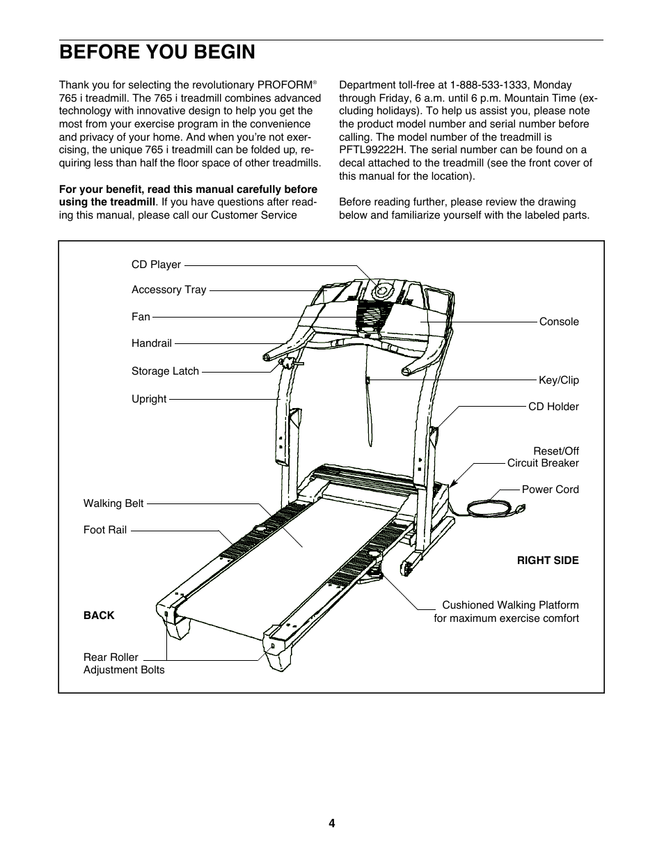 Before you begin | ProForm PFTL99222H User Manual | Page 4 / 30