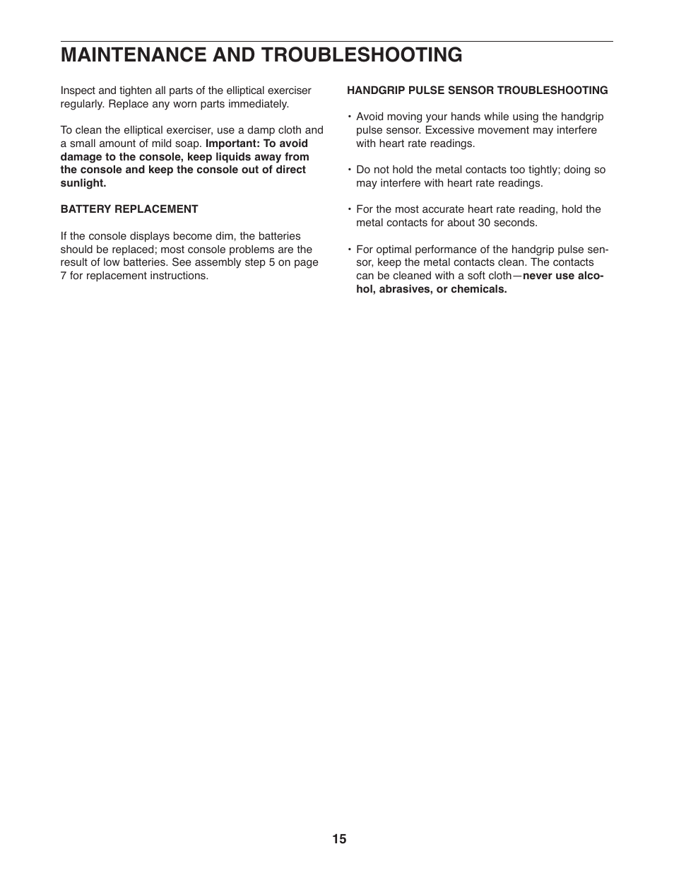 Maintenance and troubleshooting | ProForm StrideSelect PFCCEL3906.2 User Manual | Page 15 / 20