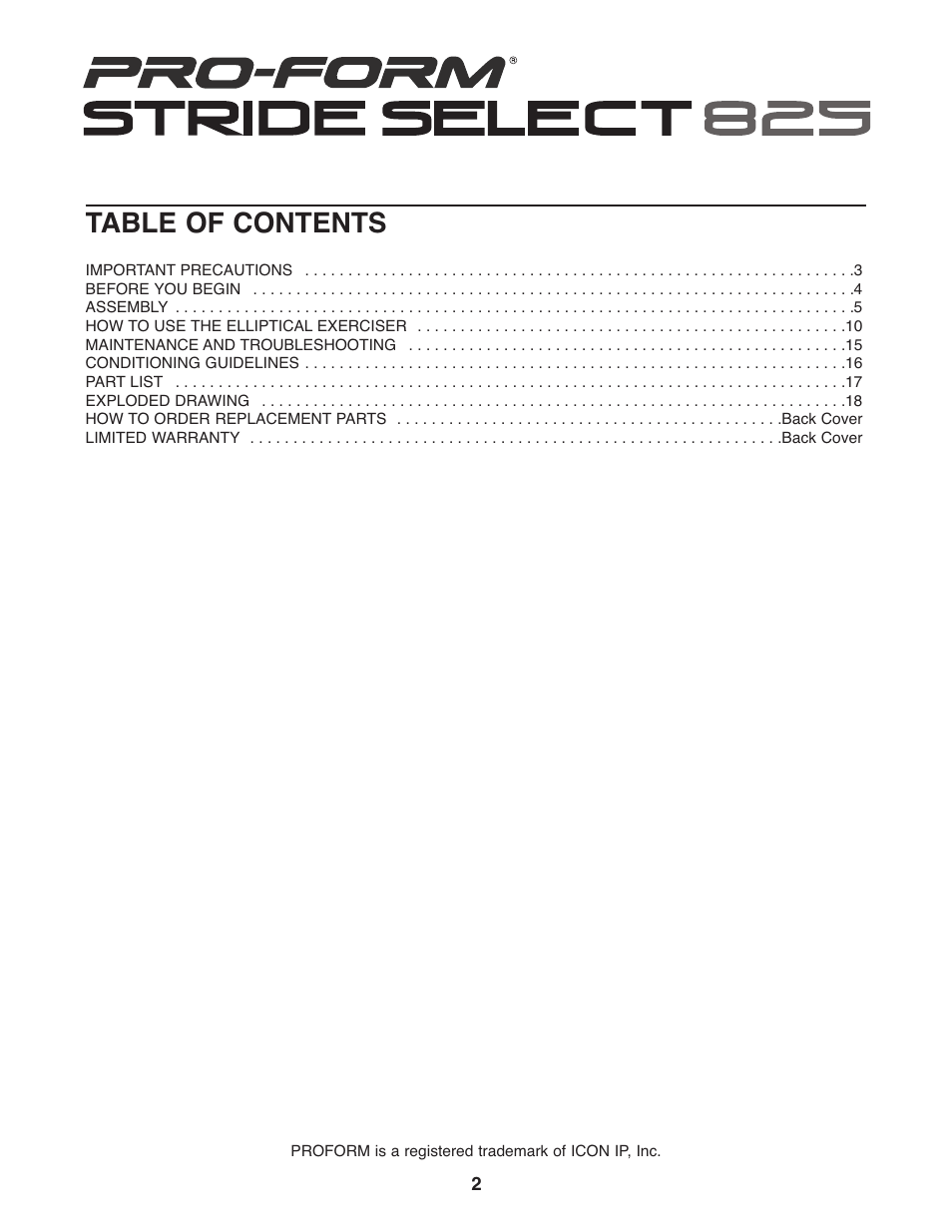ProForm StrideSelect PFCCEL3906.2 User Manual | Page 2 / 20