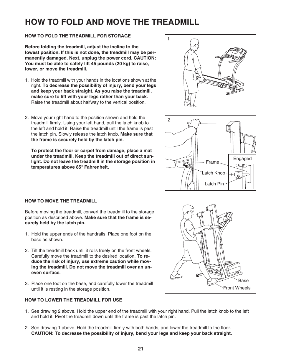 How to fold and move the treadmill | ProForm 831.295062 User Manual | Page 21 / 30