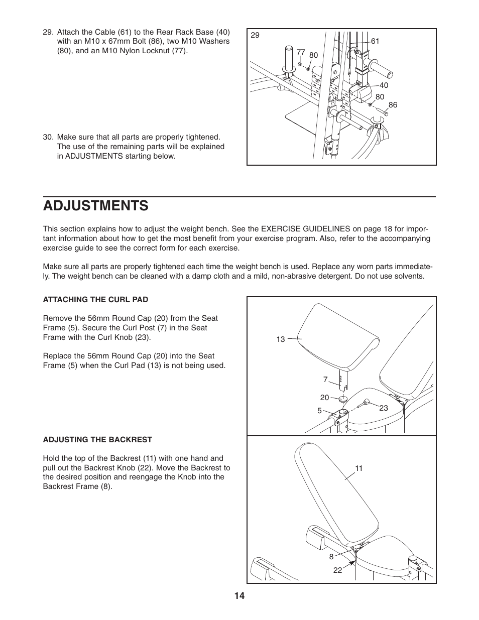 Adjustments | ProForm PFBE3006.0 User Manual | Page 14 / 24