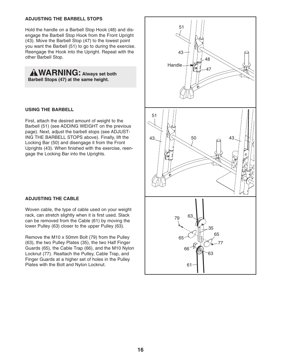 Warning | ProForm PFBE3006.0 User Manual | Page 16 / 24