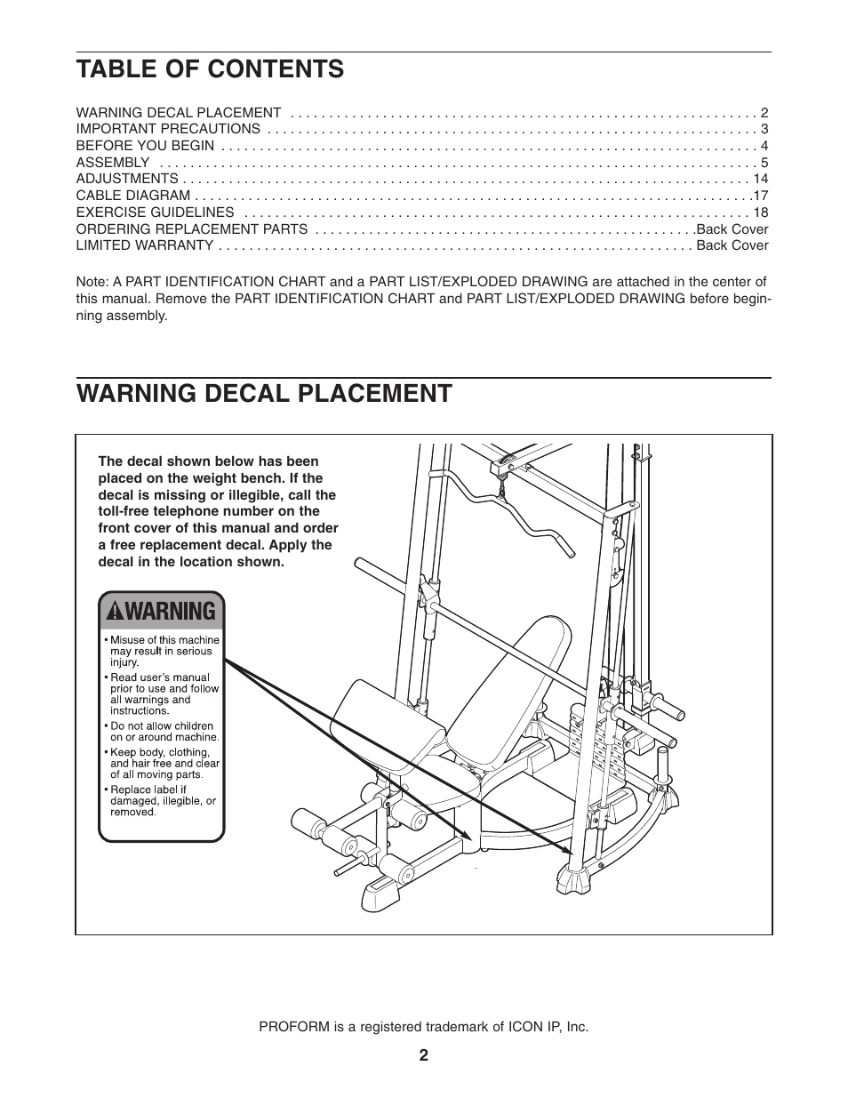 ProForm PFBE3006.0 User Manual | Page 2 / 24