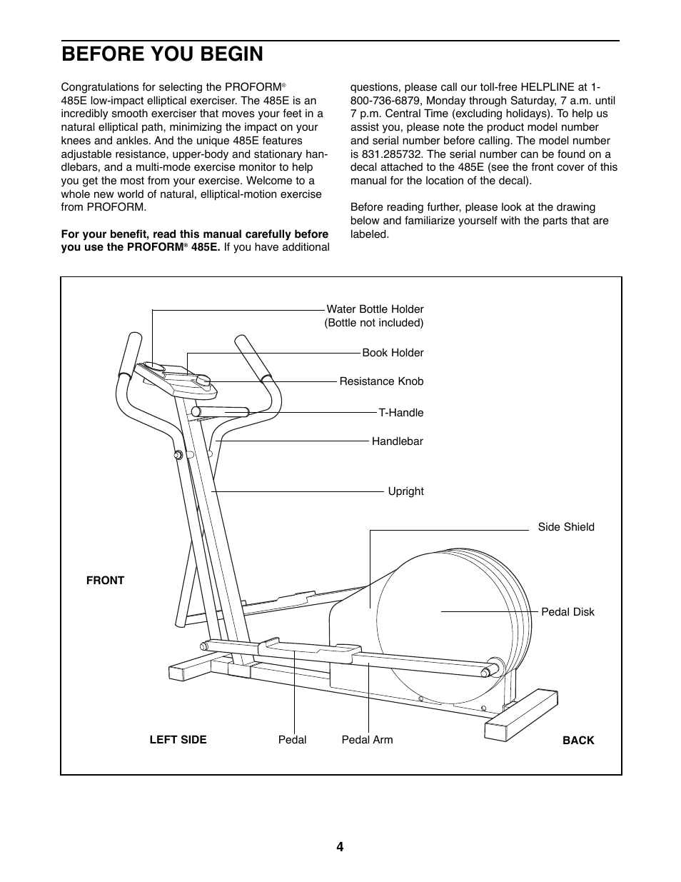 Before you begin | ProForm 831.285732 User Manual | Page 4 / 16
