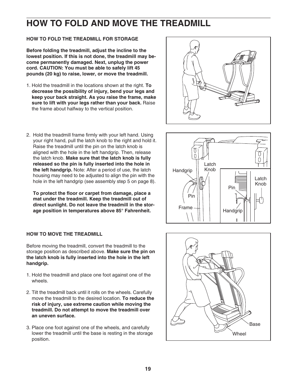 How to fold and move the treadmill | ProForm SPORT PFTL91205.0 User Manual | Page 19 / 30