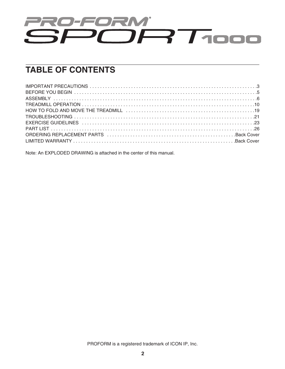 ProForm SPORT PFTL91205.0 User Manual | Page 2 / 30