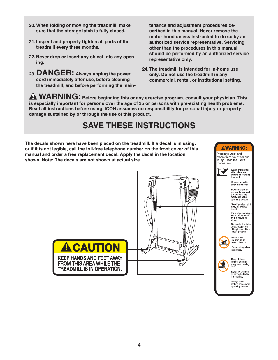Danger, Warning, Save these instructions | ProForm SPORT PFTL91205.0 User Manual | Page 4 / 30