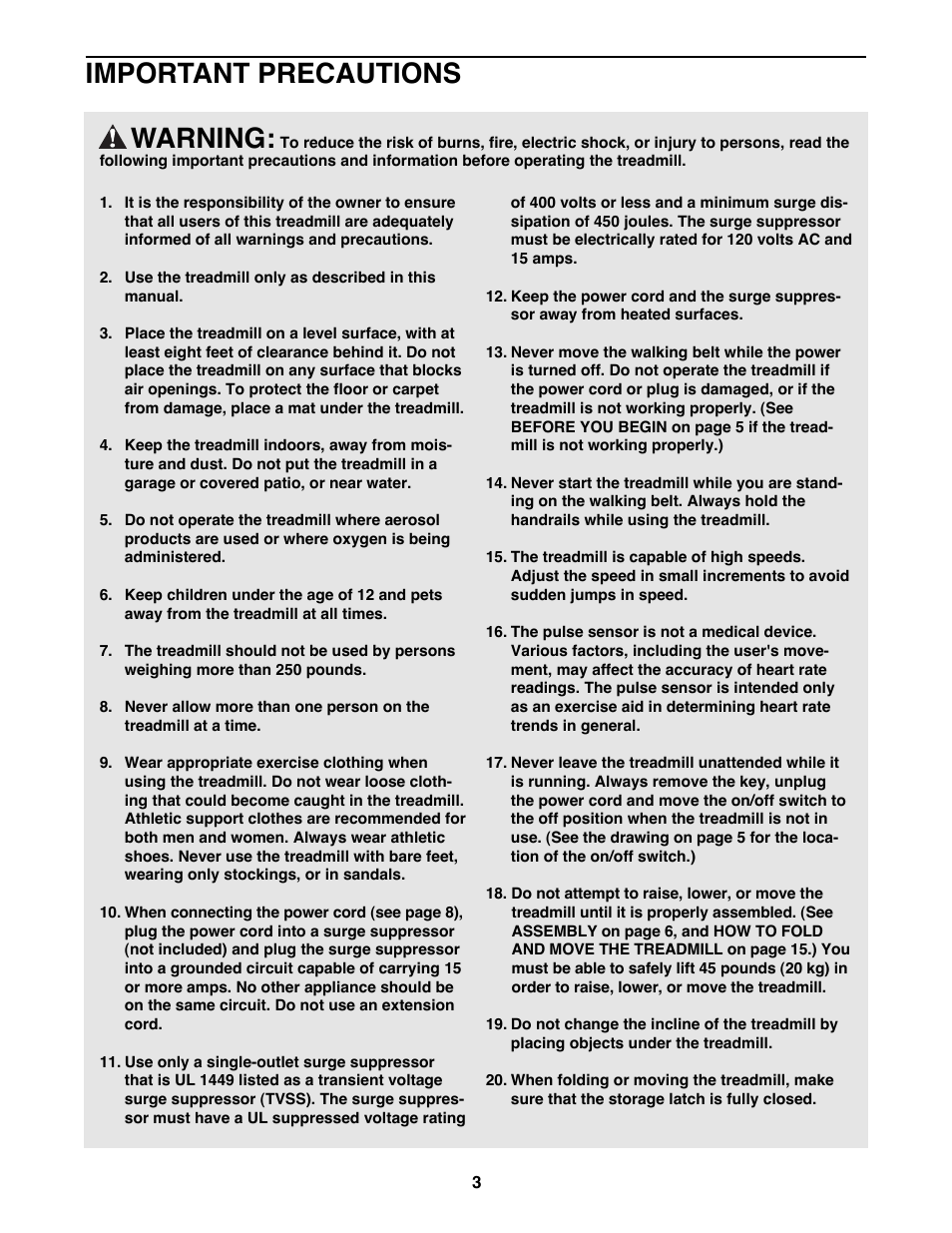 Warning, Important precautions | ProForm 590 QS User Manual | Page 3 / 22