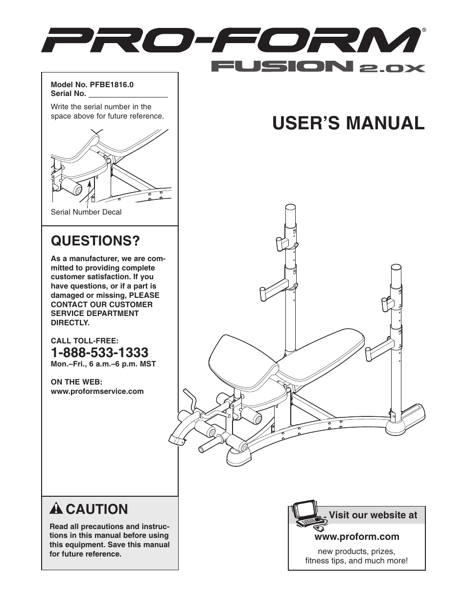 ProForm PFBE1816.0 User Manual | 20 pages