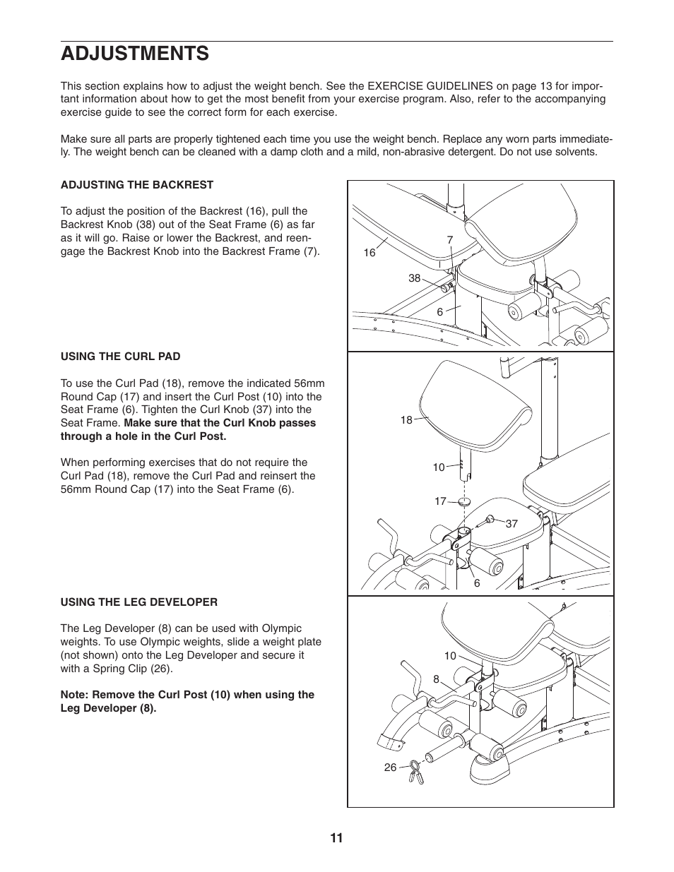 Adjustments | ProForm PFBE1816.0 User Manual | Page 11 / 20
