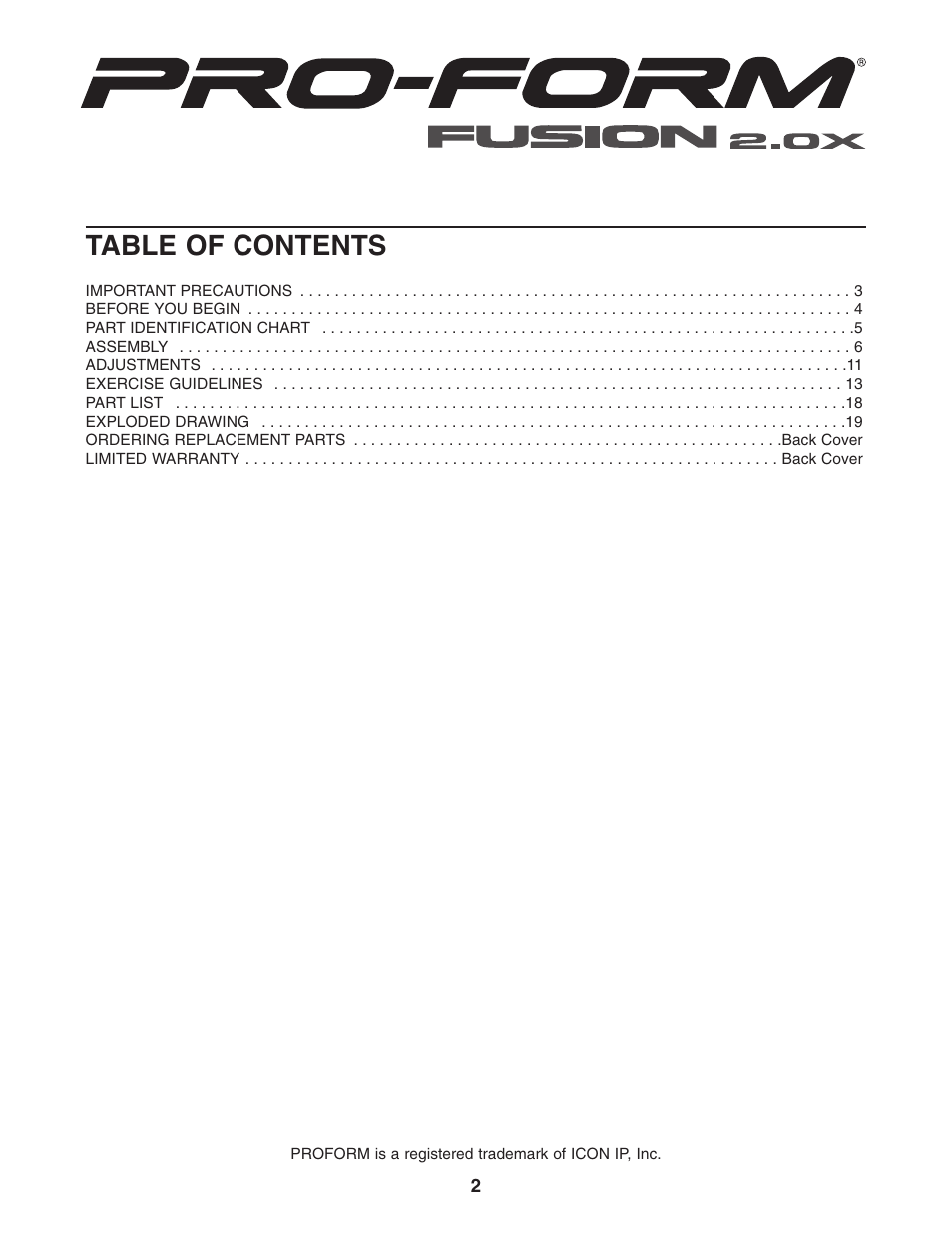 ProForm PFBE1816.0 User Manual | Page 2 / 20