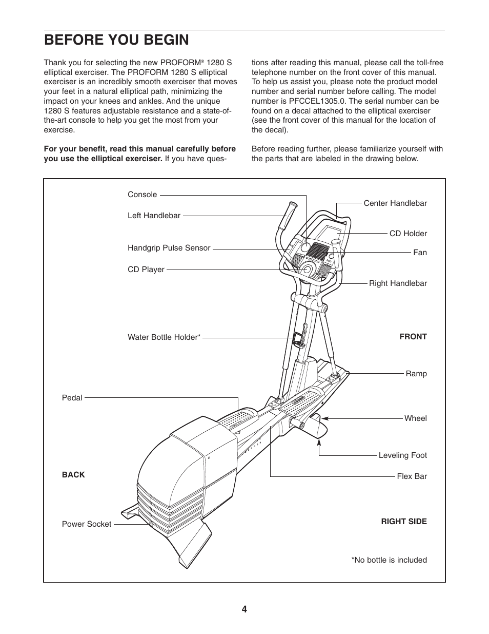 Before you begin | ProForm PFCCEL1305.0 User Manual | Page 4 / 28
