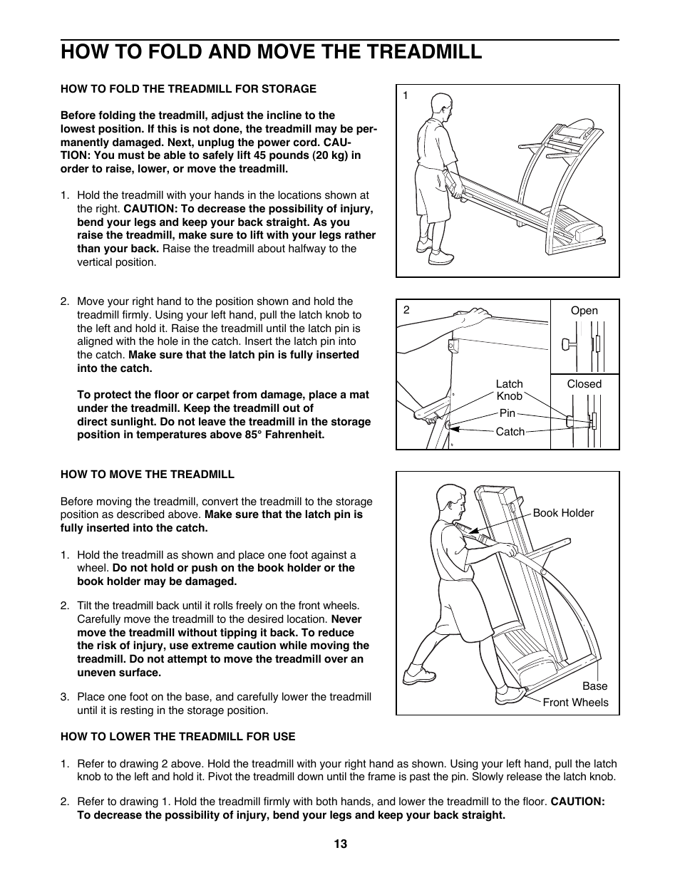 How to fold and move the treadmill | ProForm PFTL98581 User Manual | Page 13 / 22