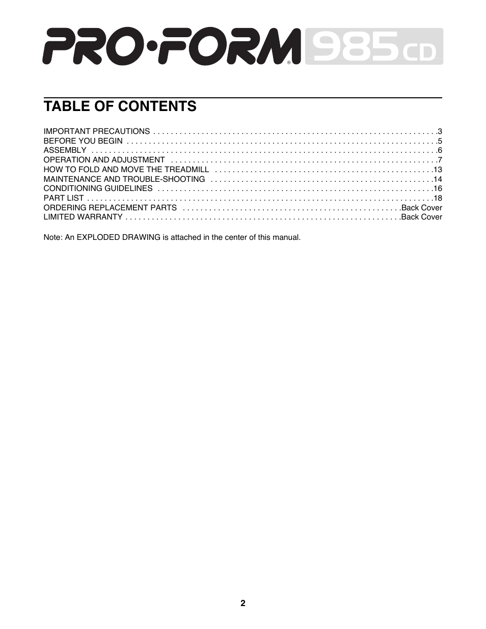 ProForm PFTL98581 User Manual | Page 2 / 22
