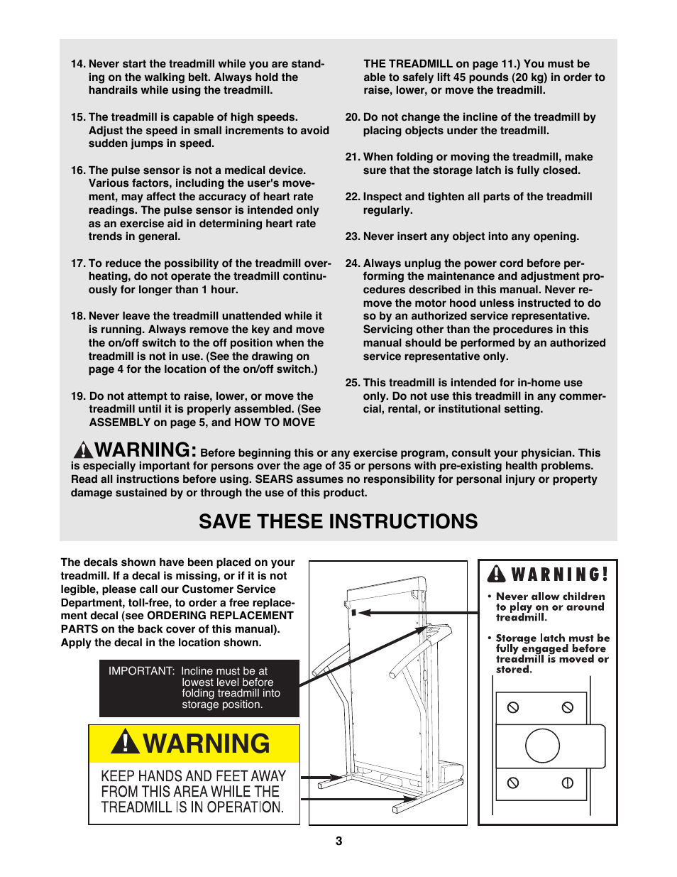 Warning, Save these instructions | ProForm 831.297690 User Manual | Page 3 / 18