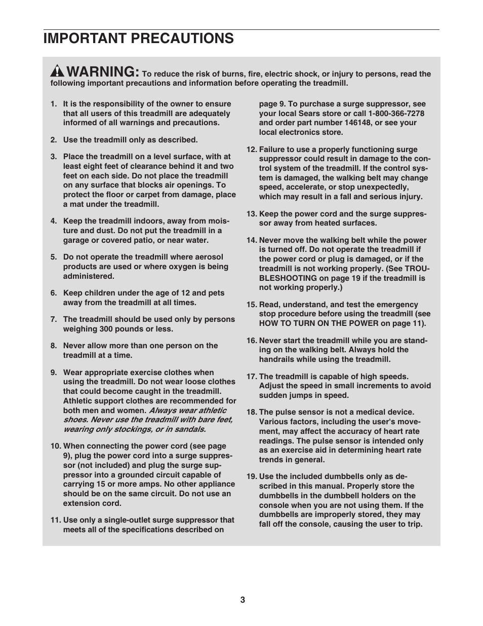 Warning, Important precautions | ProForm 831.24646.0 User Manual | Page 3 / 28