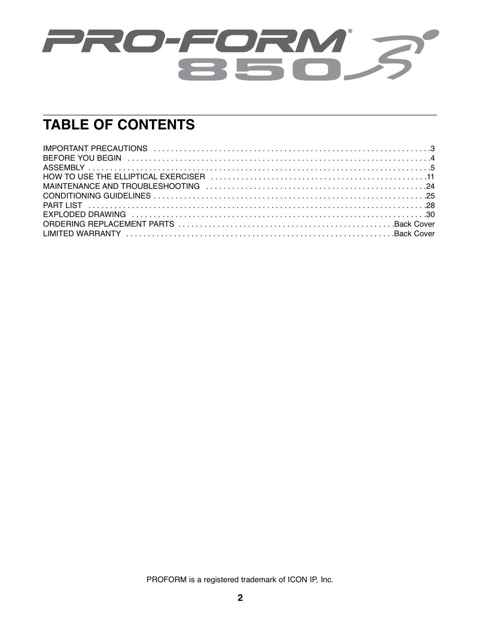 ProForm PFEL5105.3 User Manual | Page 2 / 32