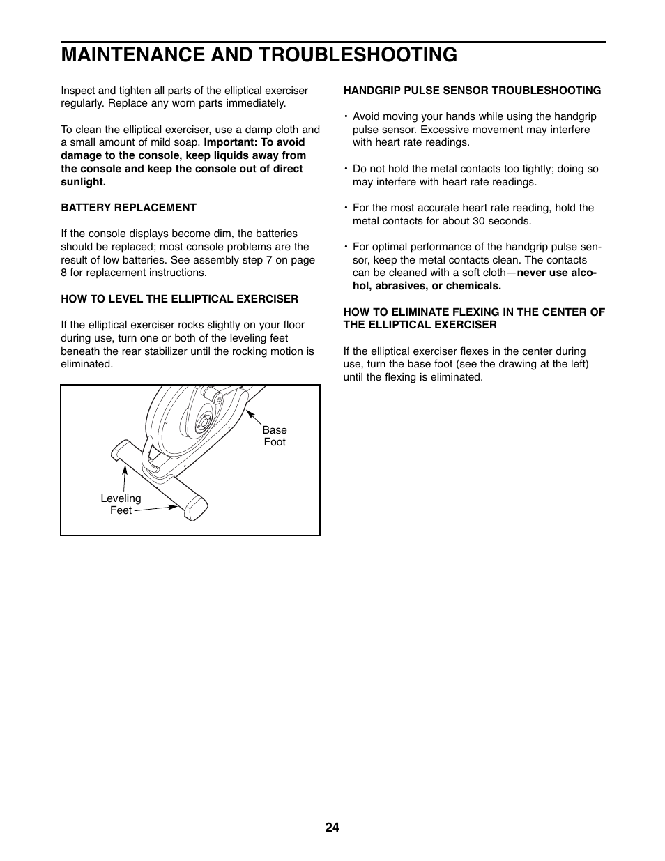 Maintenance and troubleshooting | ProForm PFEL5105.3 User Manual | Page 24 / 32