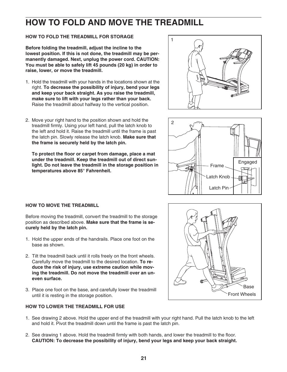How to fold and move the treadmill | ProForm 720 PFTL79023 User Manual | Page 21 / 30