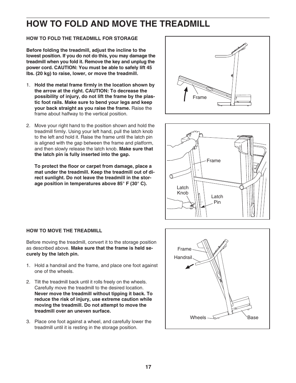 How to fold and move the treadmill | ProForm Trainer PFTL39507.1 User Manual | Page 17 / 28