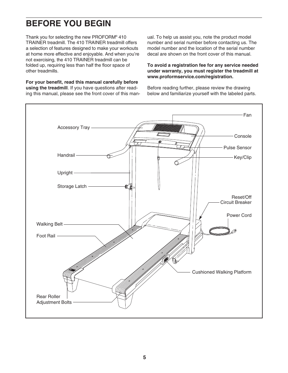 Before you begin | ProForm Trainer PFTL39507.1 User Manual | Page 5 / 28