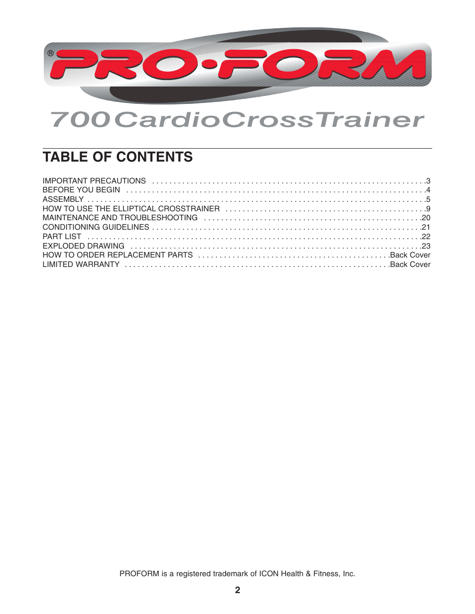 ProForm PFCCEL39014 User Manual | Page 2 / 24