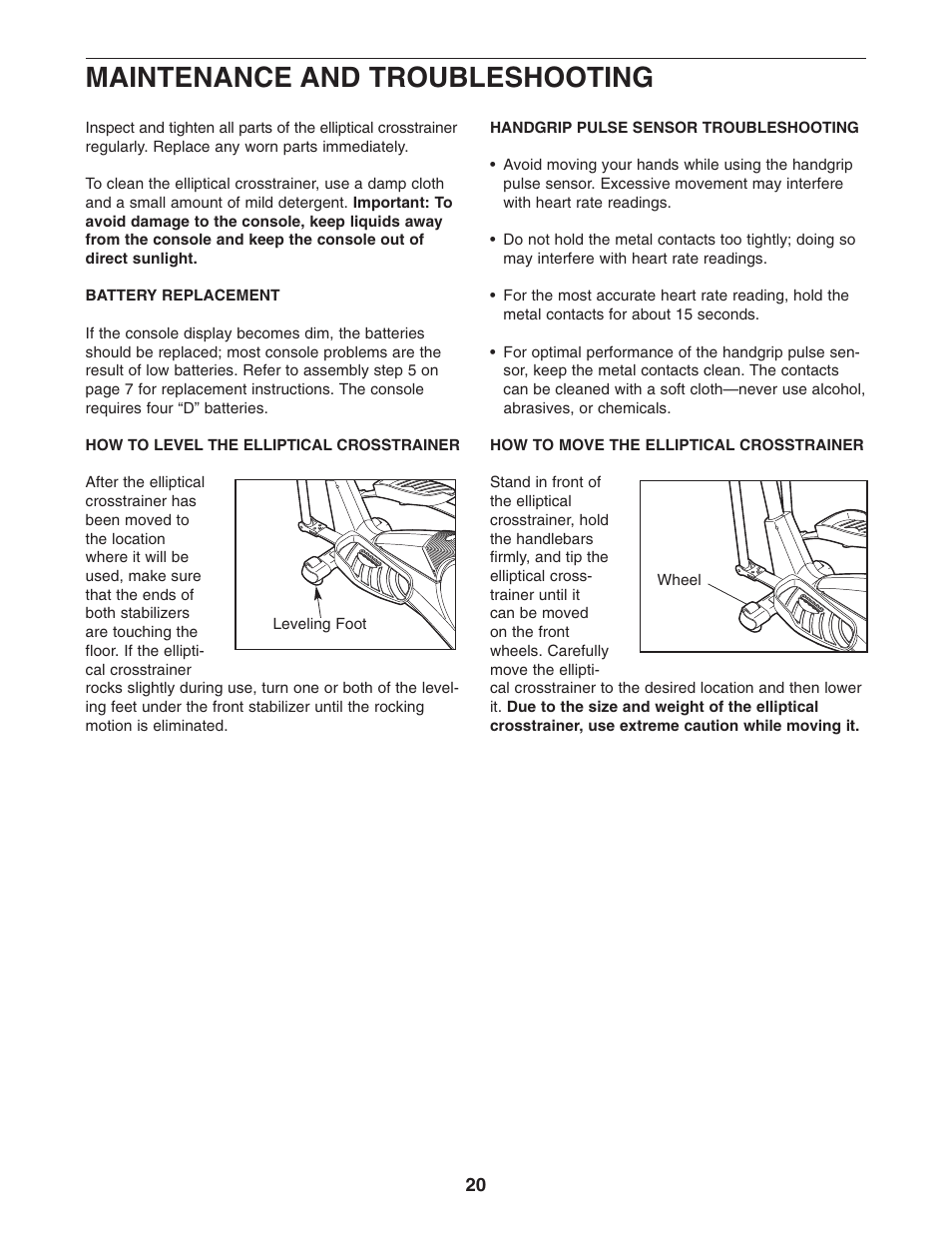 Maintenance and troubleshooting | ProForm PFCCEL39014 User Manual | Page 20 / 24