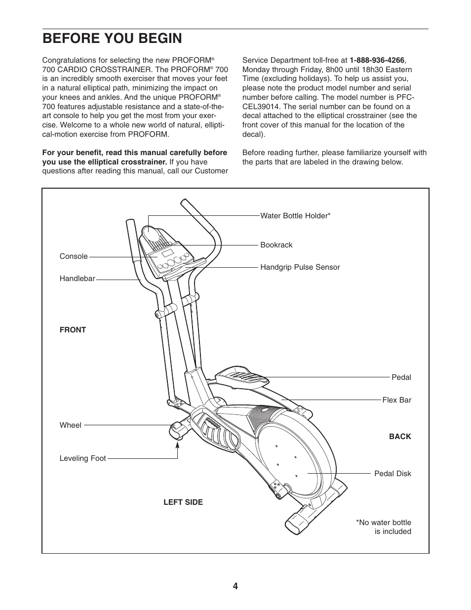 Before you begin | ProForm PFCCEL39014 User Manual | Page 4 / 24