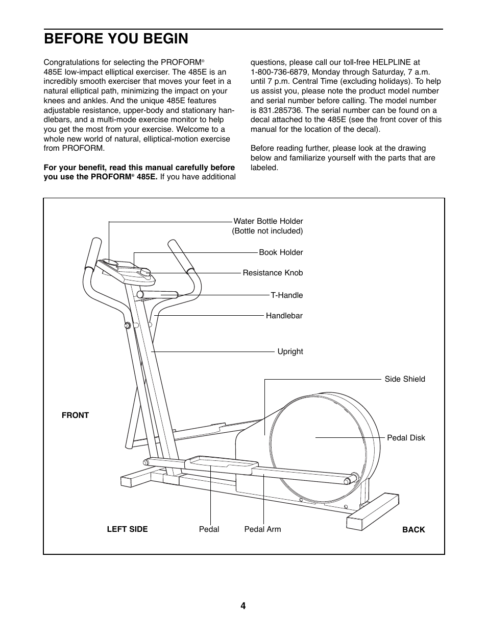 Before you begin | ProForm 831.285736 User Manual | Page 4 / 16