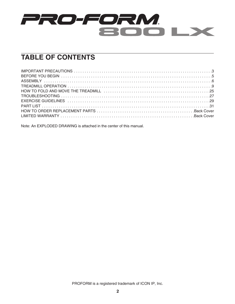 ProForm PFTL81405.0 User Manual | Page 2 / 34