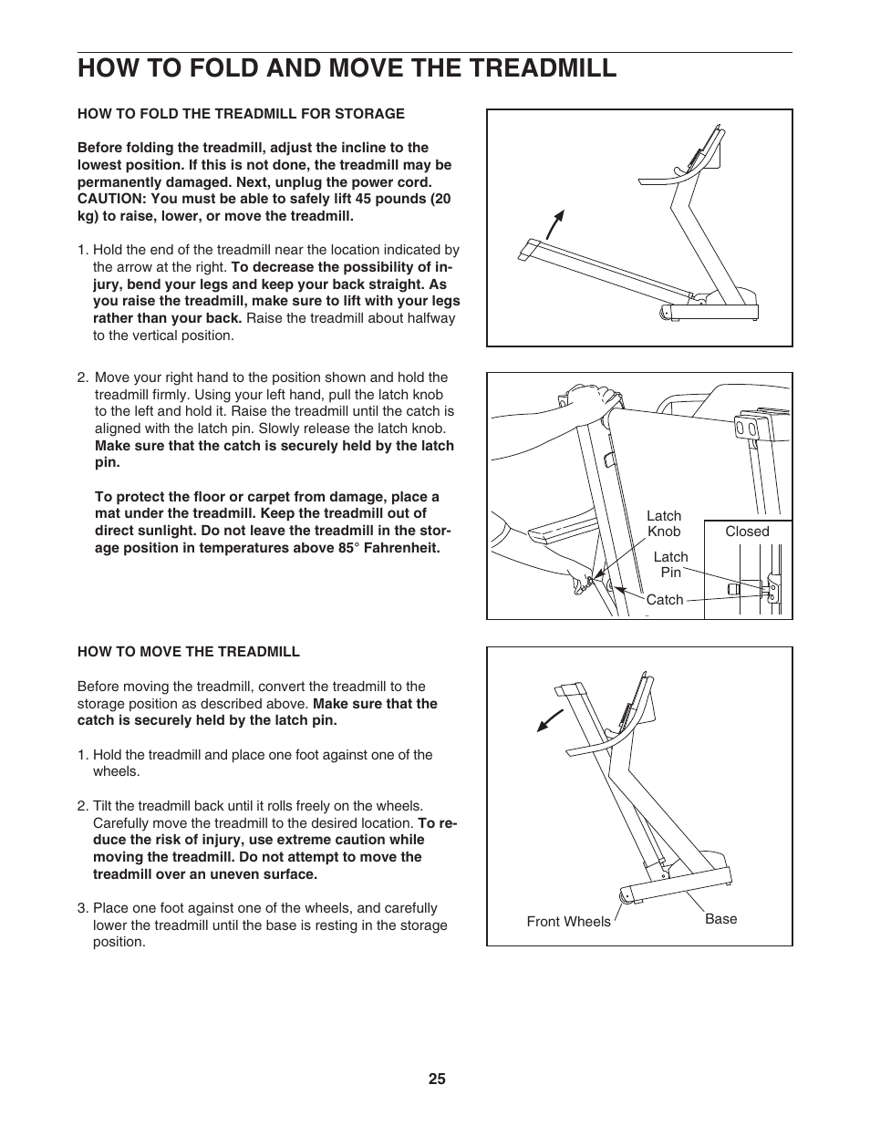 How to fold and move the treadmill | ProForm PFTL81405.0 User Manual | Page 25 / 34