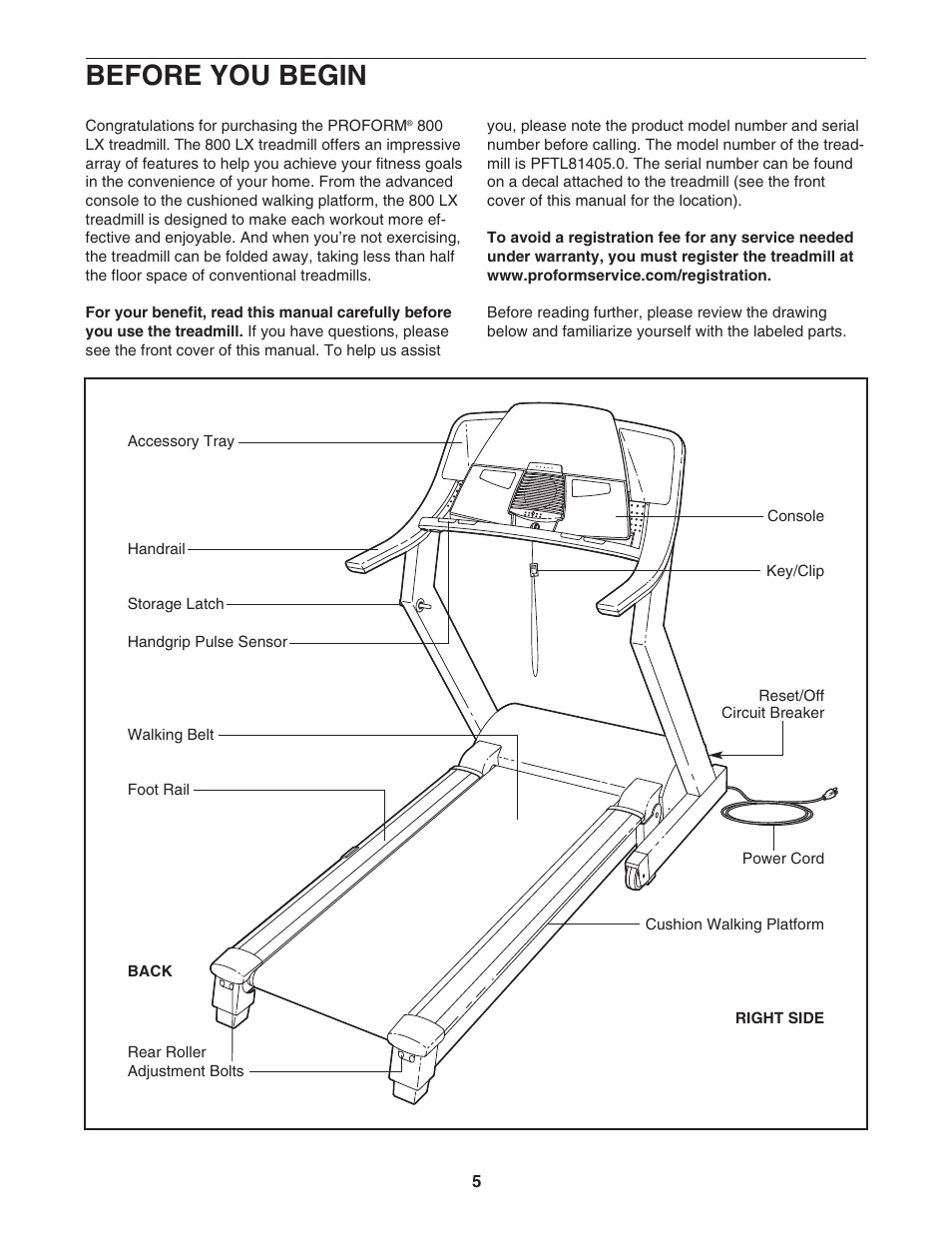 Before you begin | ProForm PFTL81405.0 User Manual | Page 5 / 34