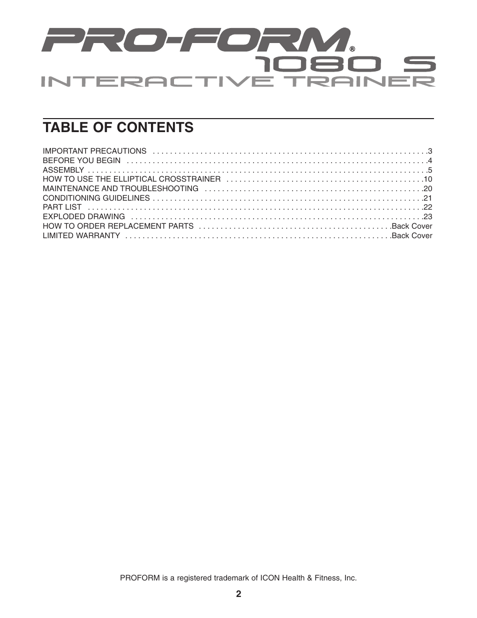 ProForm PFEL91030 User Manual | Page 2 / 24
