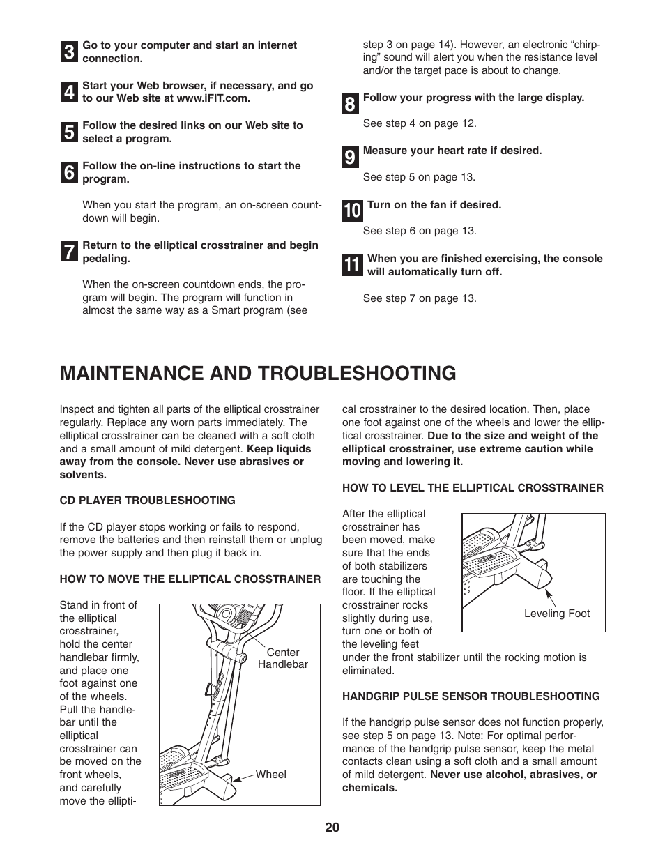 Maintenance and troubleshooting | ProForm PFEL91030 User Manual | Page 20 / 24