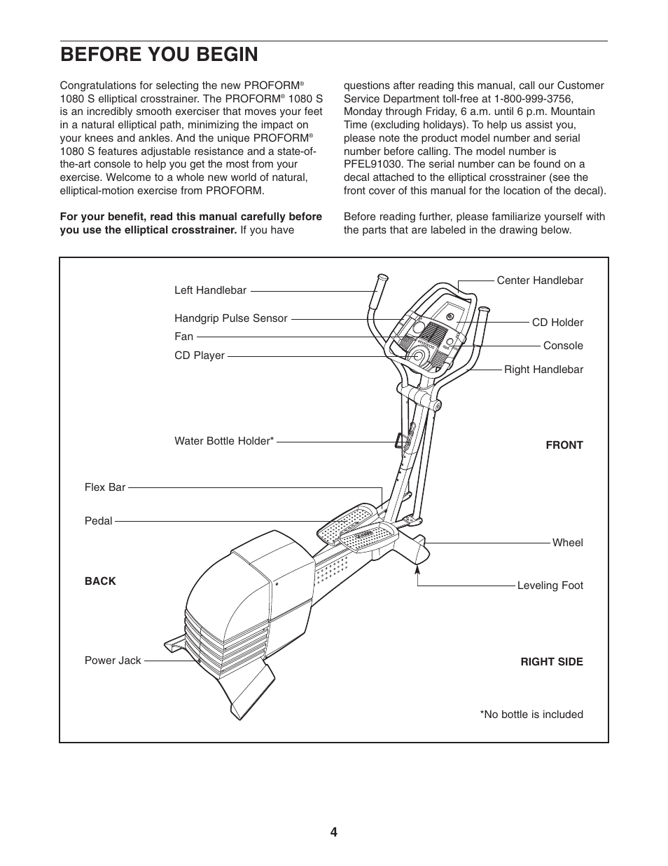 Before you begin | ProForm PFEL91030 User Manual | Page 4 / 24