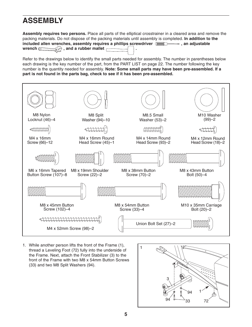 Assembly | ProForm PFEL91030 User Manual | Page 5 / 24