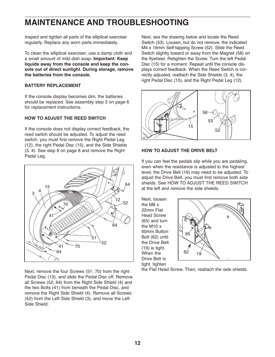 Maintenance and troubleshooting | ProForm PFEL2926.0 User Manual | Page 12 / 16