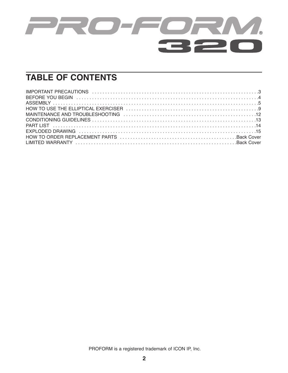 ProForm PFEL2926.0 User Manual | Page 2 / 16