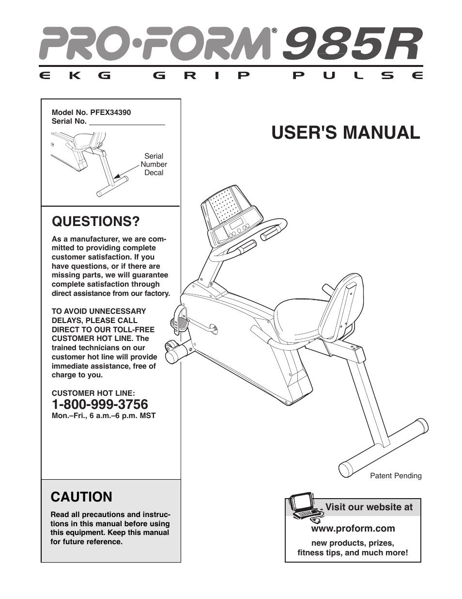 ProForm 985 Rt User Manual | 16 pages