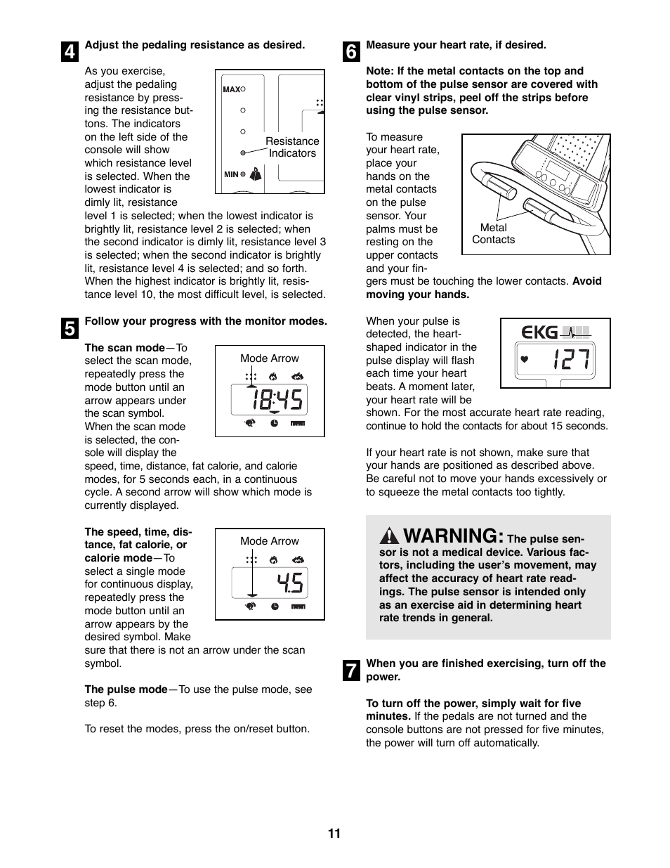 Warning | ProForm 985 Rt User Manual | Page 11 / 16