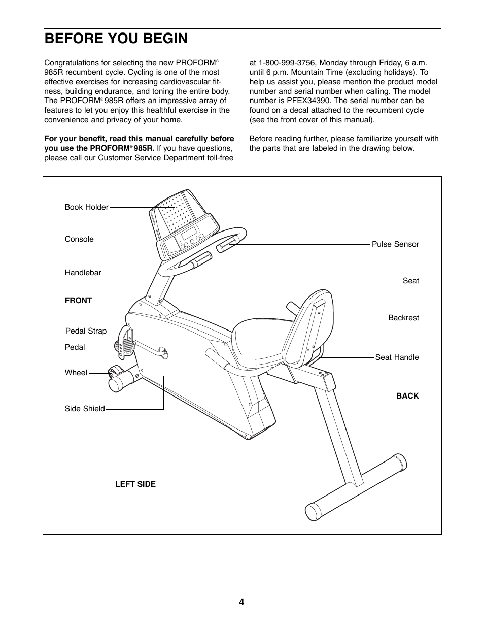 Before you begin | ProForm 985 Rt User Manual | Page 4 / 16