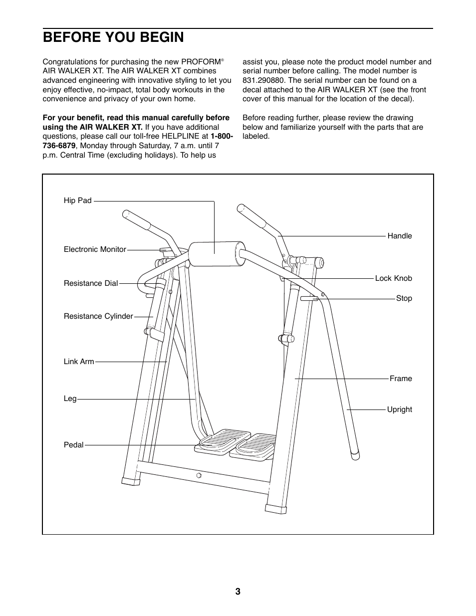 Before you begin | ProForm No. 831.290880 User Manual | Page 3 / 12