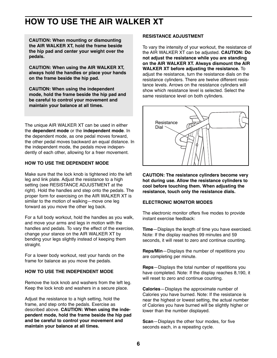 How to use the air walker xt | ProForm No. 831.290880 User Manual | Page 6 / 12