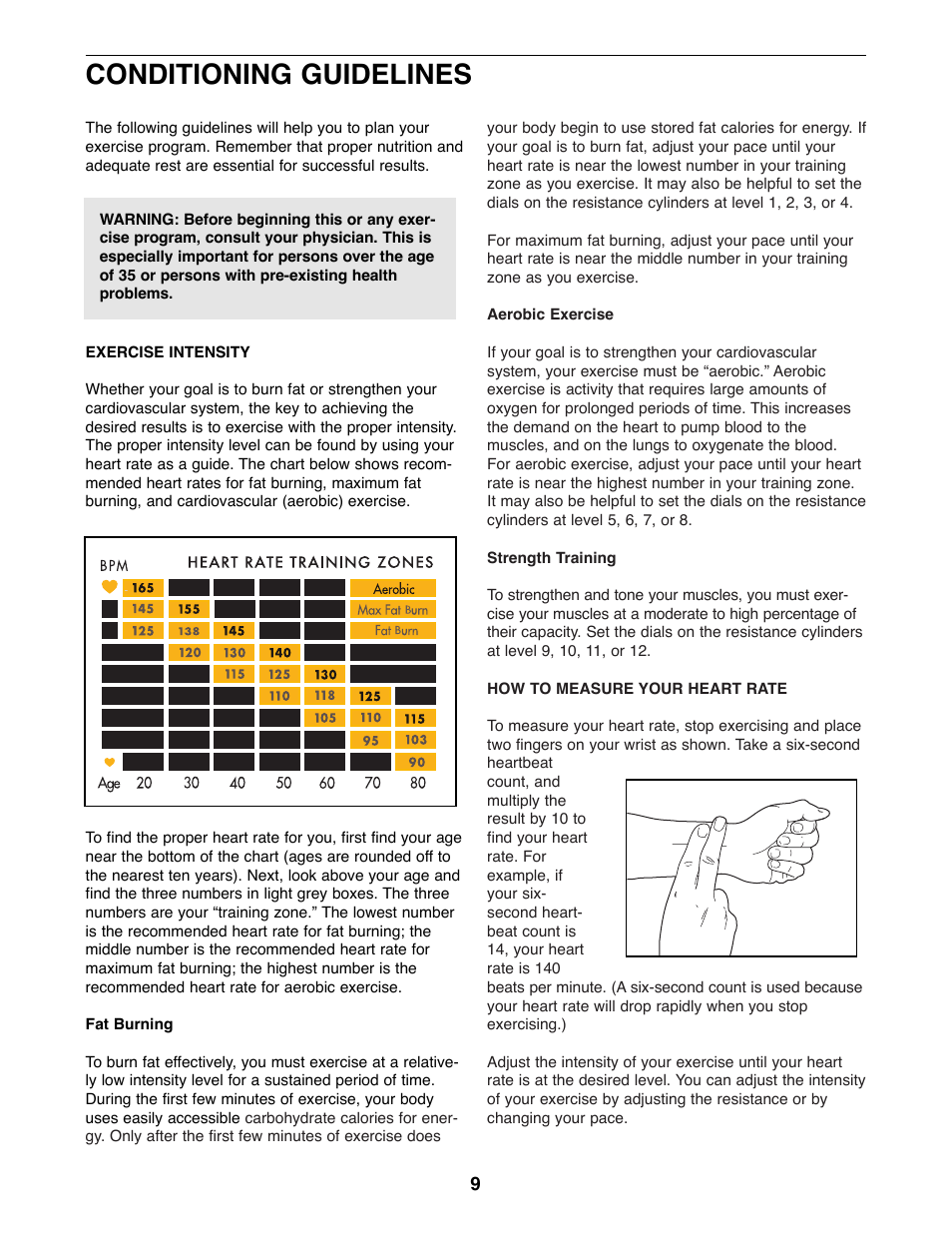 Conditioning guidelines | ProForm No. 831.290880 User Manual | Page 9 / 12