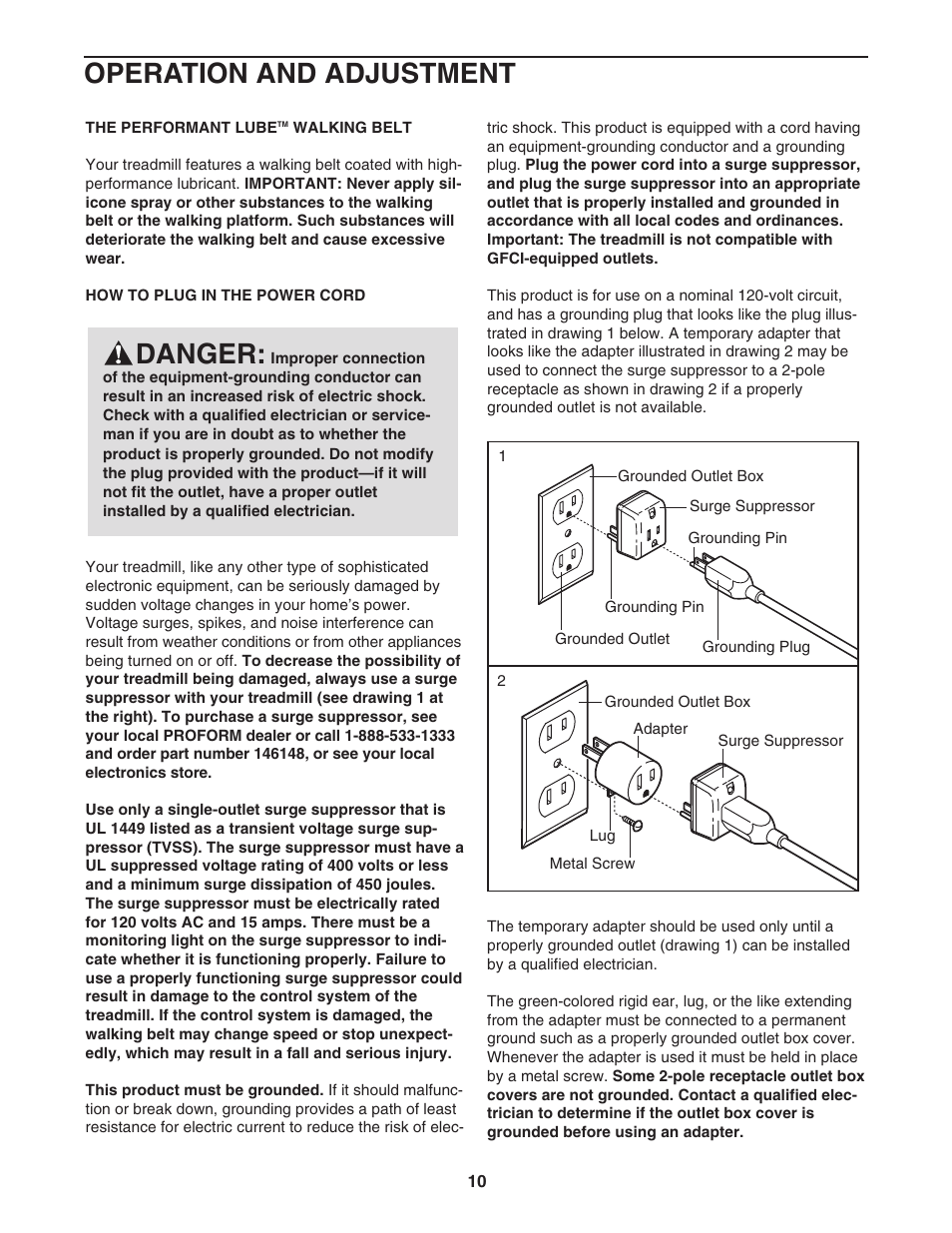 Danger, Operation and adjustment | ProForm 445i User Manual | Page 10 / 32