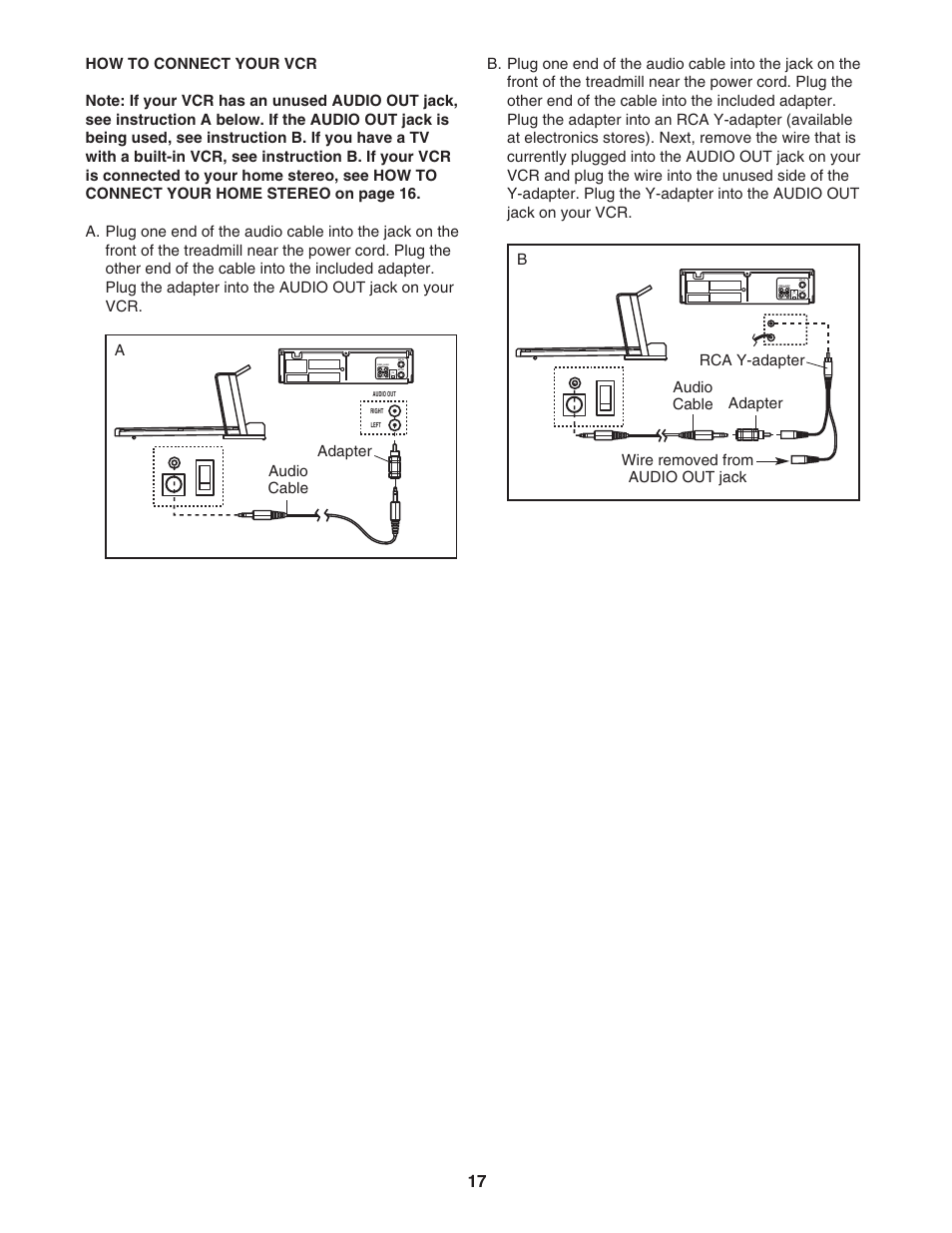 Audio cable adapter a | ProForm 445i User Manual | Page 17 / 32
