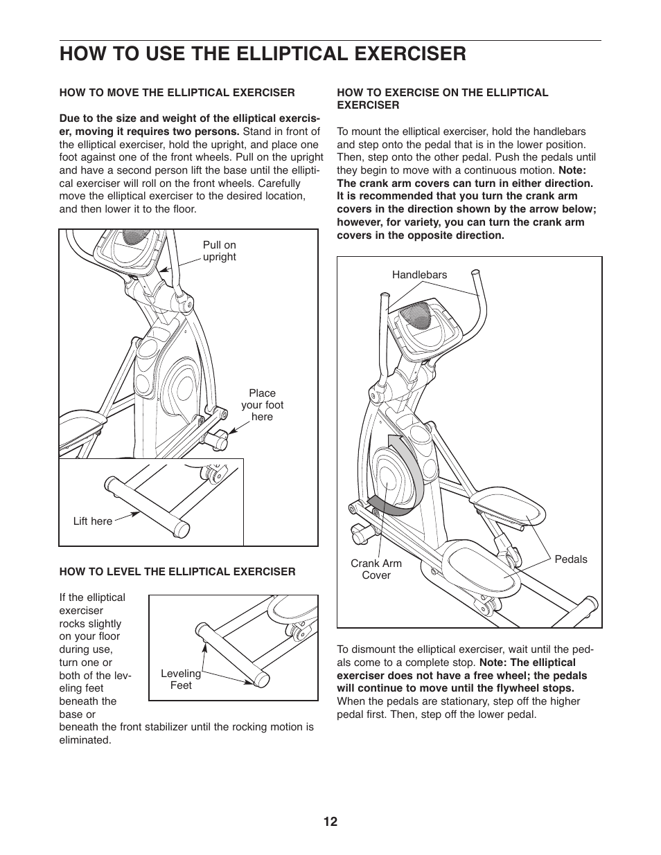 How to use the elliptical exerciser | ProForm 831.28645.0 User Manual | Page 12 / 28