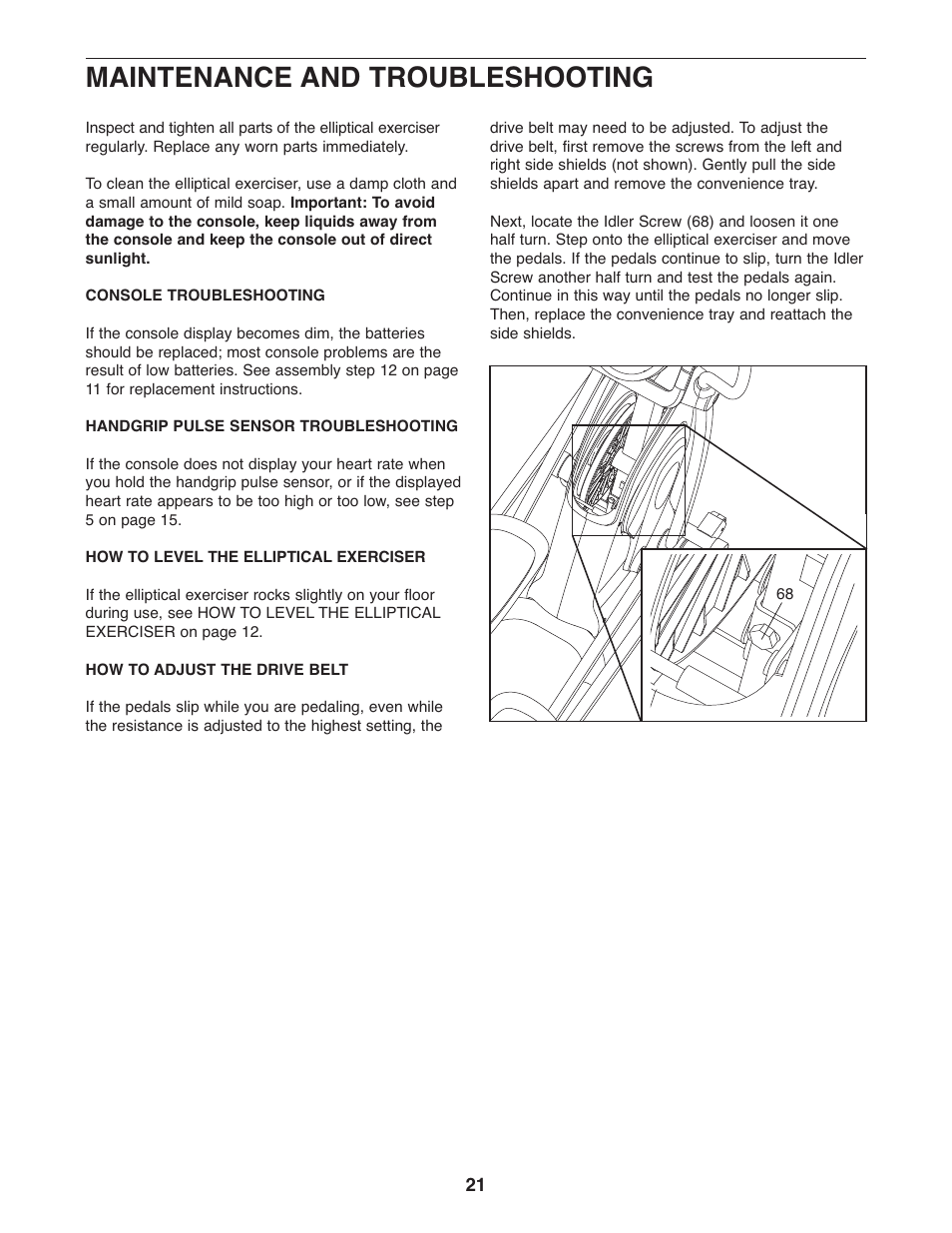 Maintenance and troubleshooting | ProForm 831.28645.0 User Manual | Page 21 / 28